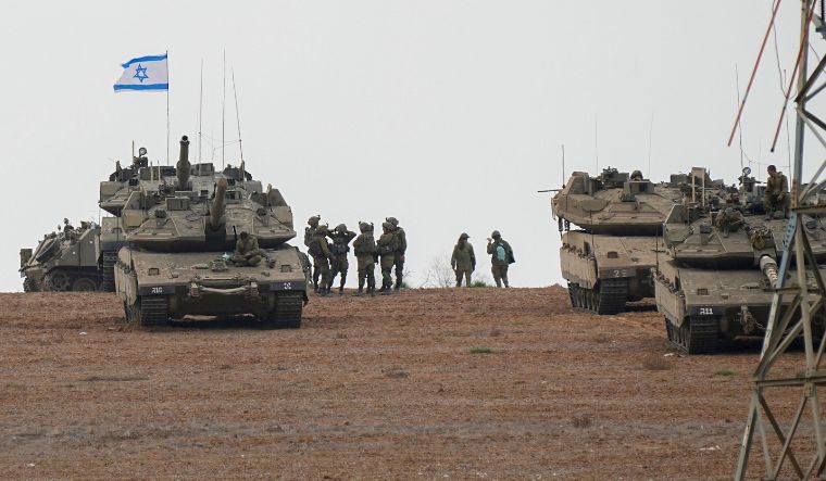 Israel soldiers near Gaza border